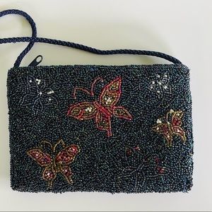 Small Blue Beaded Butterfly Purse